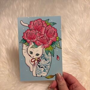 Floral Cat Art Print by Michelle Coffee